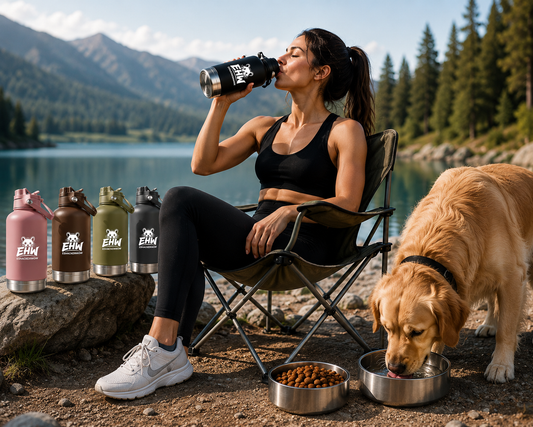 ESHACKERWOW™ 3-in-1 Adventure Bottle | Insulated Water Bottle with Food & Water Bowls for Pets, Hiking, Gym, Travel & Everyday Use