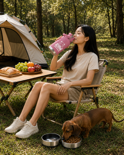 ESHACKERWOW™ 3-in-1 Adventure Bottle | Insulated Water Bottle with Food & Water Bowls for Pets, Hiking, Gym, Travel & Everyday Use