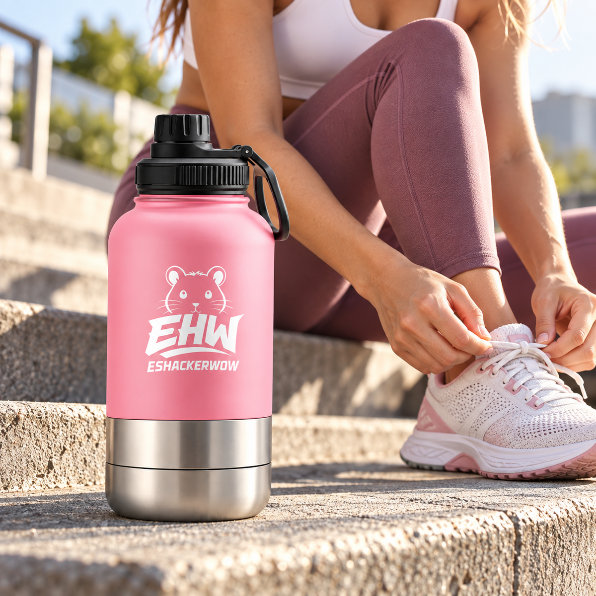 Pink ESHACKERWOW bottle during outdoor training
